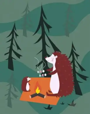 wood life painting stylized porcupine fire icons