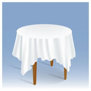 Wood Round Table with Tablecloth