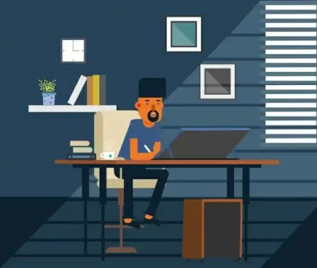 work place drawing man interior icons cartoon design
