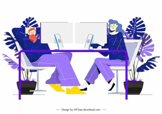 work place painting staffs sketch colored flat cartoon