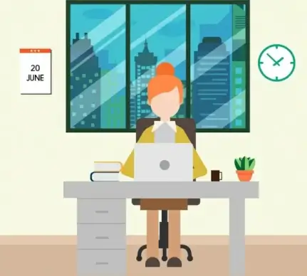 work place theme woman working on desk design