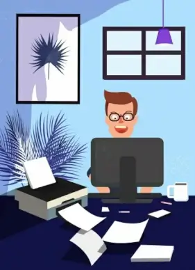 work space drawing man printer computer icons