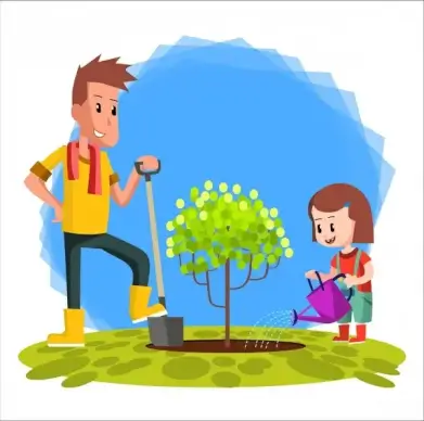 working family drawing illustration with dad and daughter