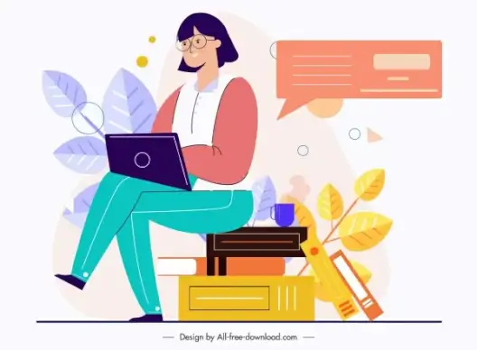 working woman staff icon colored cartoon character