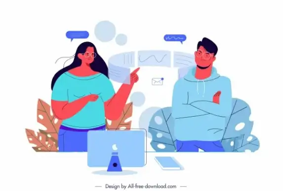 workplace background dicussing staffs communication technology sketch