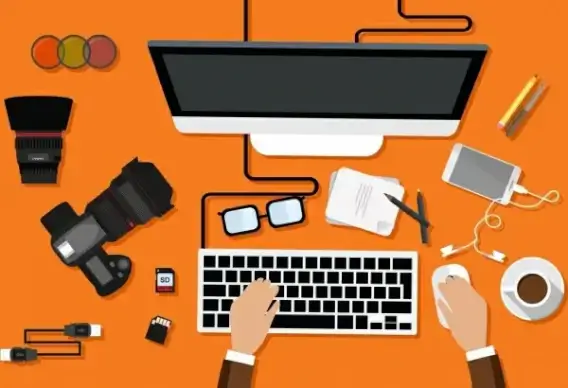 workplace design elements computer camera smartphone icons