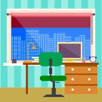 workspace decoration big window working equipment icons