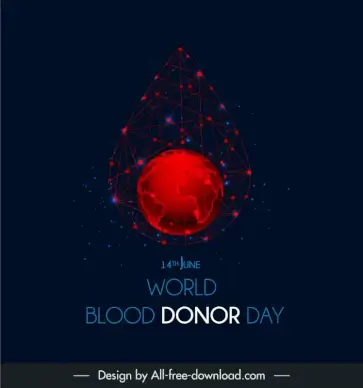 world blood donor day banner template modern dark design globe dots connection sketch