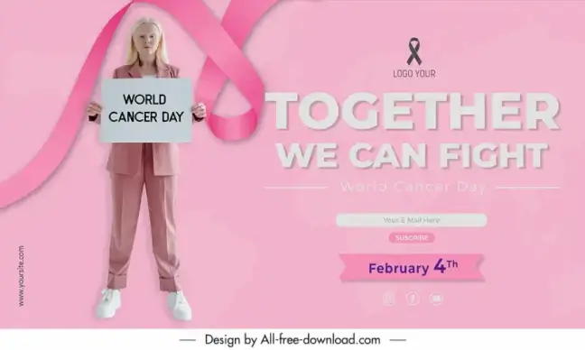 world cancer day banner template woman showing sign 