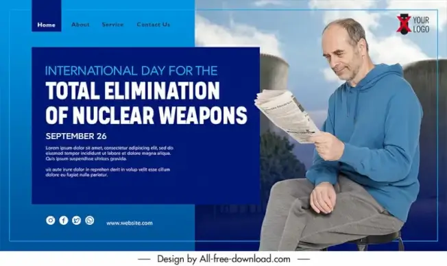  world day for the total elimination of nuclear weapons website template man reading newspaper nuclear plant sketch