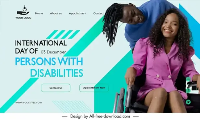  world day of disabled persons landing page template happy couple sketch dynamic modern design 