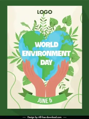 world environment day poster template flat classical hand holding earth heart leaves