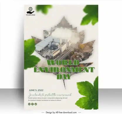 world environment day poster template polluted air leaves decor realistic design 