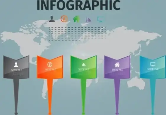 world map infographic colorful pointers decoration