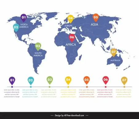 world map infographic template flat modern contrast 