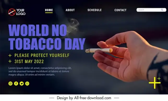world no tobacco day landing page template hand holding cigarette sketch modern realistic design 