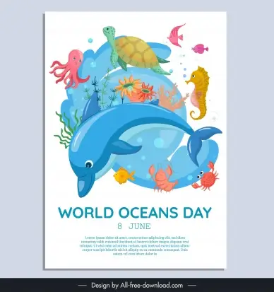 world ocean day banner template ocean life elements decor