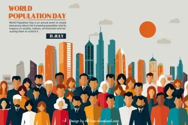world population day poster template flat city people cartoon