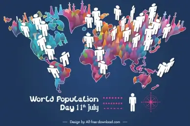 world population day template 3d people icon world map
