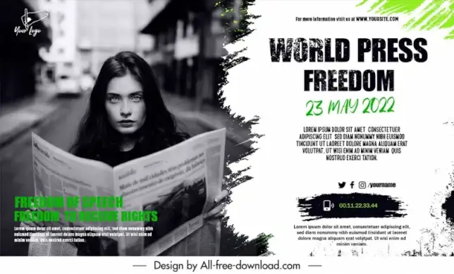 world press freedom day banner template lady reading newspaper grunge classic design