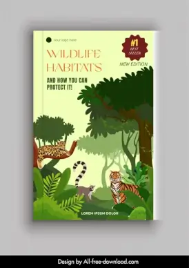 world wildlife book cover template animals species cartoon jungle sketch