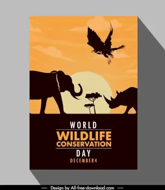 world wildlife day poster template 3d silhouette design wild animals scene sketch