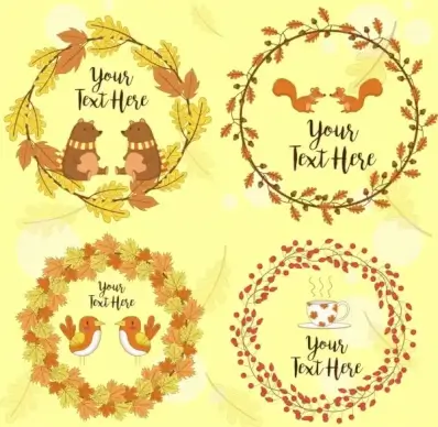 wreath icons leaves animals cup decoration
