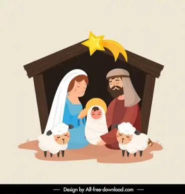 xmas backdrop template flat cartoon design new born baby jesus scene sketch