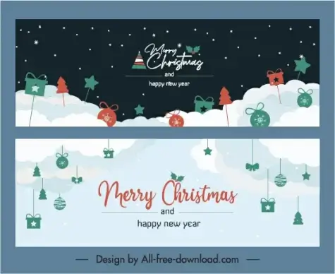 xmas banner templates flat baubles decor contrast sketch