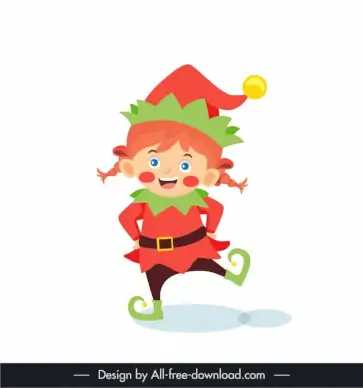 xmas design element dynamic cute baby girl in clown costume sketch