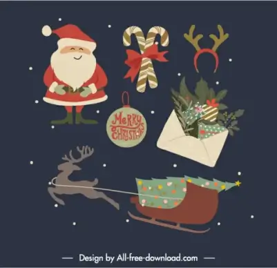 xmas design elements colorful flat classical symbols sketch