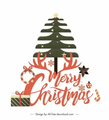 xmas design elements flat fir tree presents baubles