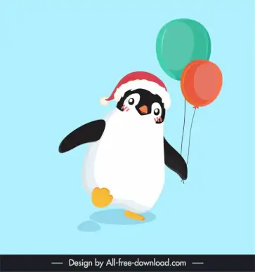 xmas design elements penguin walking sketch cute cartoon outline 