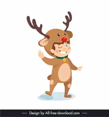 xmas icon cute boy wearing  reindeer costume sketch 