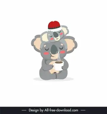 xmas koalas icons cute family affection sketch stylized cartoon characters design 