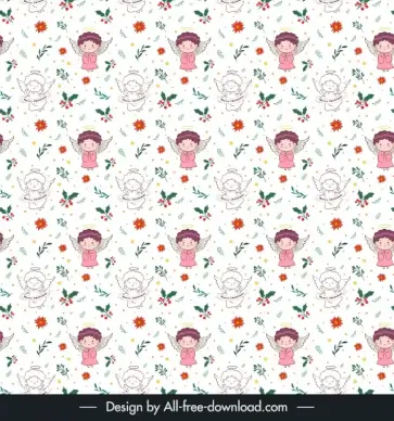 xmas pattern template cute repeating christmas angels leaf petals decor