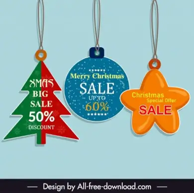 xmas sale tag templates colored flat classic shapes