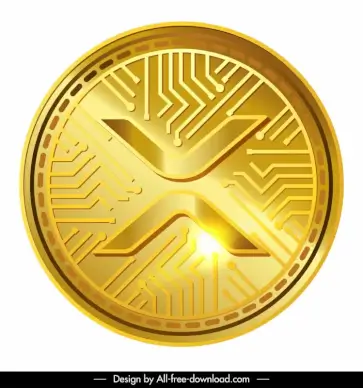 xrp coin sign icon shiny golden symmetric design