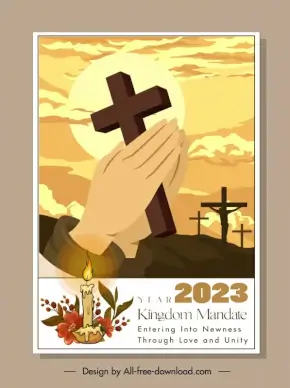 year 2023 kingdom mandate poster template praying hand crucifix candle sketch 