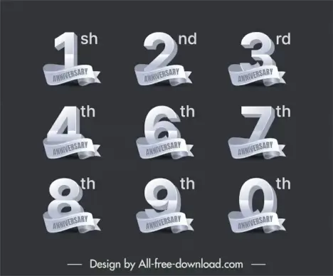  year anniversary design elements dark 3d number ribbon 