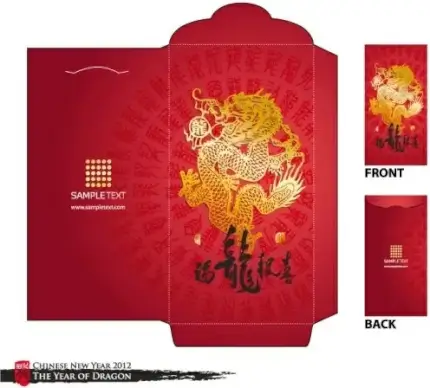 year of the dragon red envelope template 01 vector