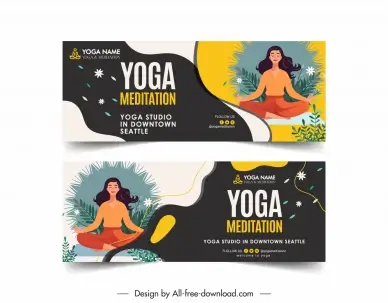 yoga banner template classic exercising woman cartoon