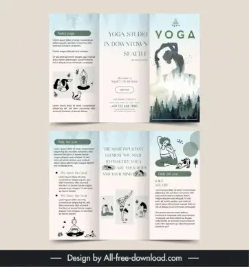 yoga center brochure template tri fold silhouette handdrawn