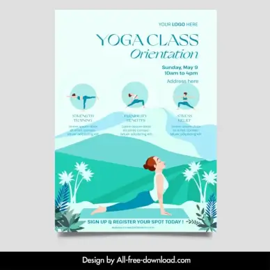 yoga class flyer template flat classical cartoon 