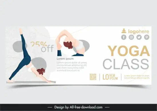  yoga classes banner template bright stretching women cartoon
