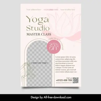 yoga course flyer template flat classical handdrawn lotus