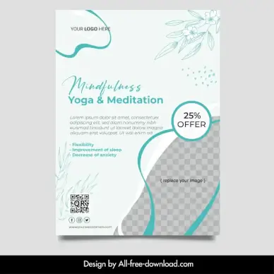 yoga meditation mindfulness flyer template checkered flowers decor
