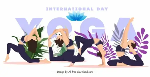 yoga poster template lady exercising gestures texts layout