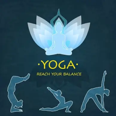 yoga poster template silhouette human exercise shapes flower lotus outline 