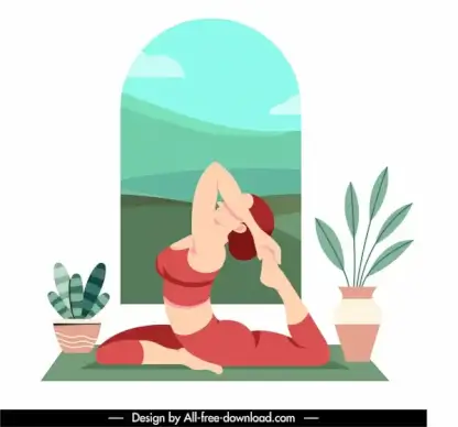 yoga sport icon stretching woman sketch cartoon design